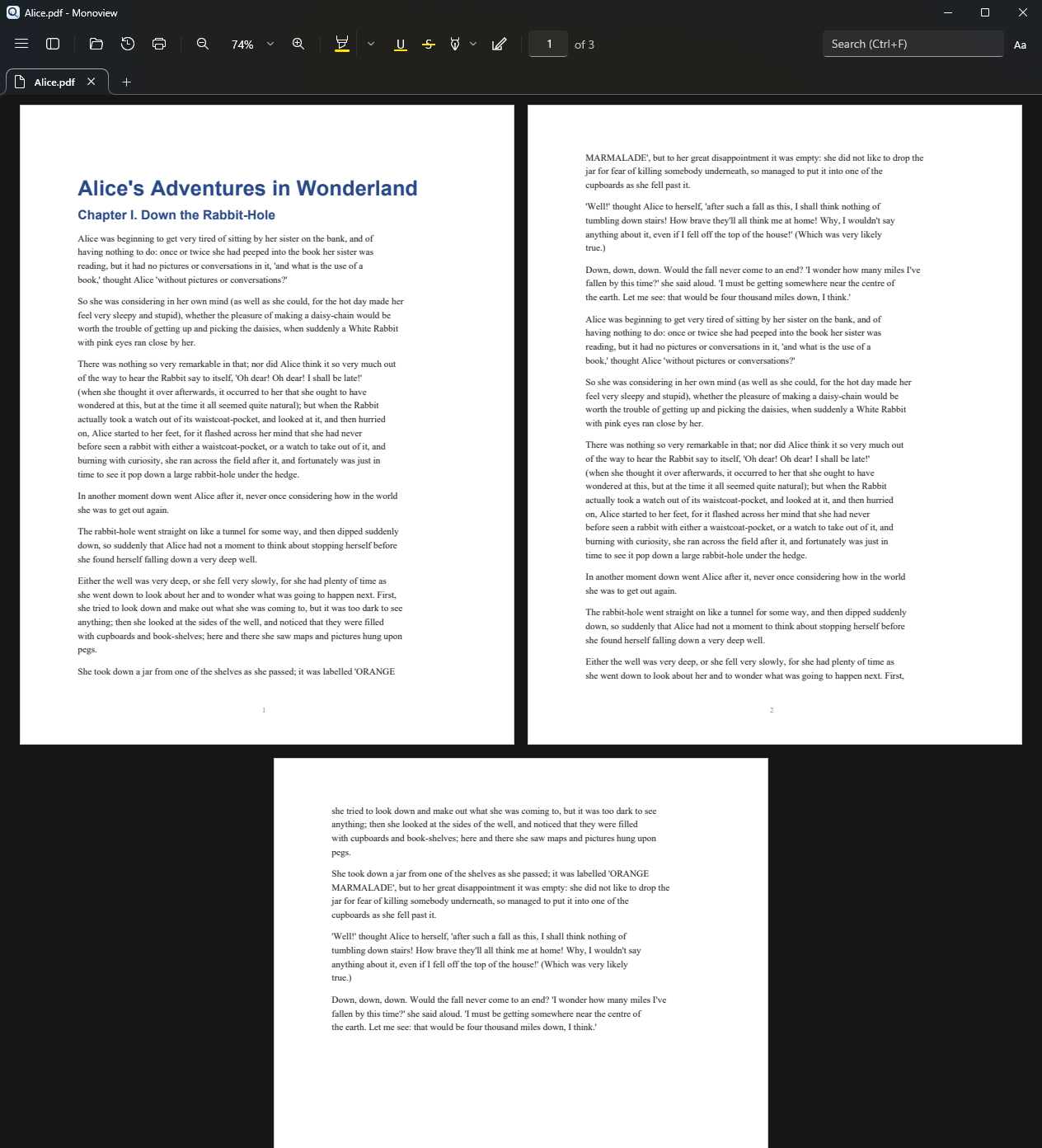 Two-page view in the dark theme